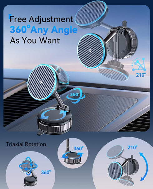 ILOUYU [15W 120+ LB 2800gf 360 17 16 15 14 13 12 iPhone Car Mount Charger Fast Wireless Charging, Strongest Suction