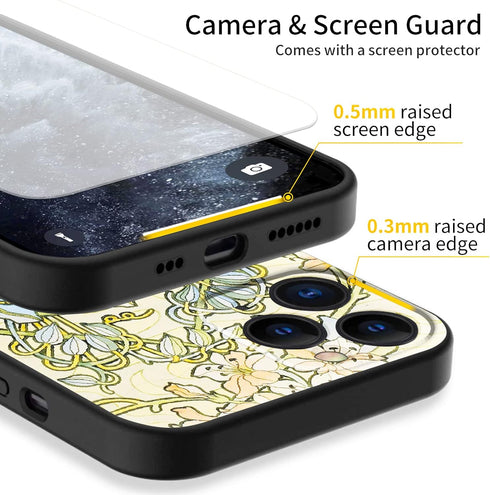 Berkin Arts Compatible with iPhone 11 Pro Case, Silicone Cover with Screen Protector, Floral Design