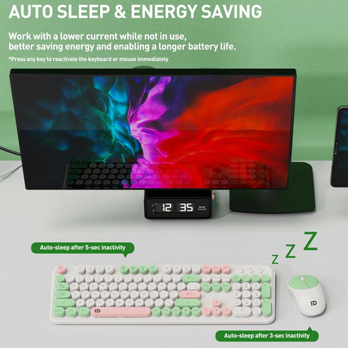 FOPETT 2.4GHz Wireless Keyboard and Mouse Set, Full-Size Keyboard with Switch Button, Compatible for