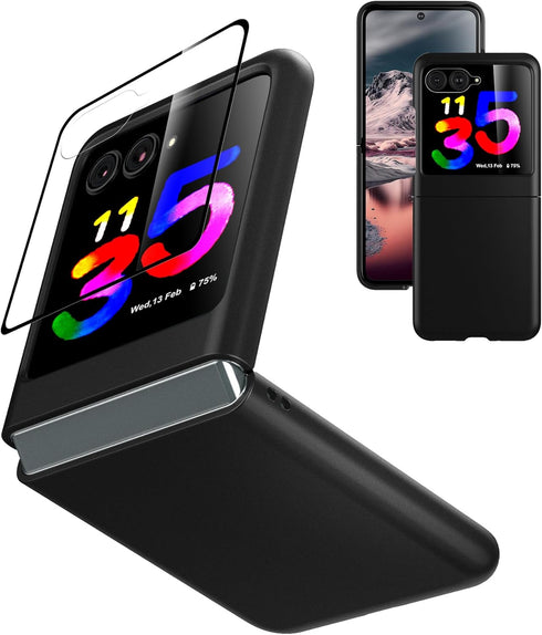 for Moto Razr Plus Case, Slim Hard PC Shockproof Case with Front Tempered Glass Screen Protector for Motorola Moto Razr
