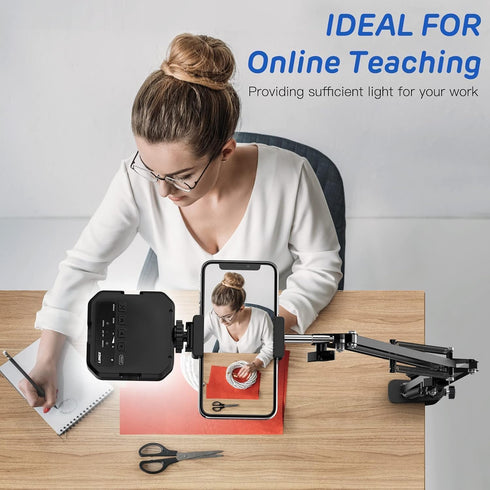 Overhead Phone Mount, Articulating Arm Cell Phone Holder with LED Light, Flexible Phone Stand for Live Streaming, Video