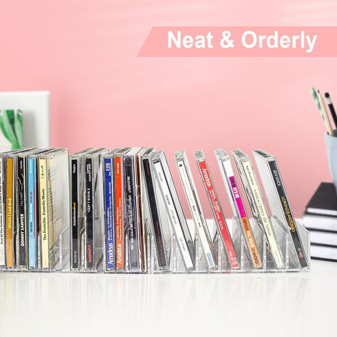 Vowcarol CD Holder - 2 Pack Clear Acrylic CD Organizers, Display Rack Holds 14 Standard CD Cases for Media Storage