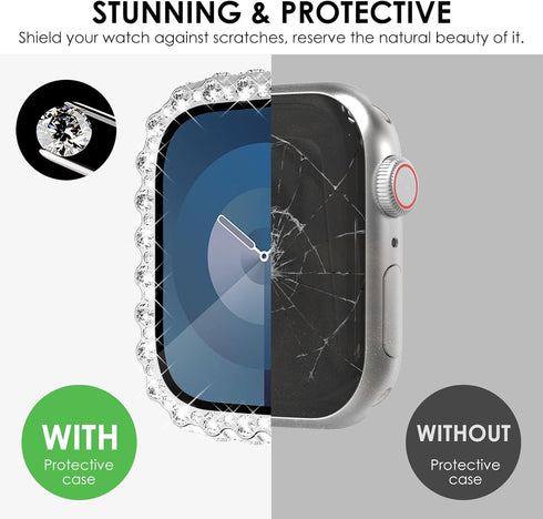 NewWays 2 in 1 Waterproof Bling Case for Apple Watch 45mm, Screen Protector Series 9 8 7, Silver