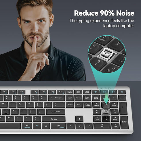 TECKNET 4-Device (2.4G+BT), 12 Bluetooth Keyboard Rechargeable, Free Switching Ultra-Slim Full Size Wireless Keyboard