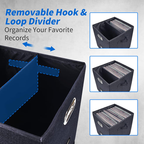 Sturdy Vinyl Record Storage Box - Black Album Storage Holds 50+ Single Records, LP Organizer Crate with Lid