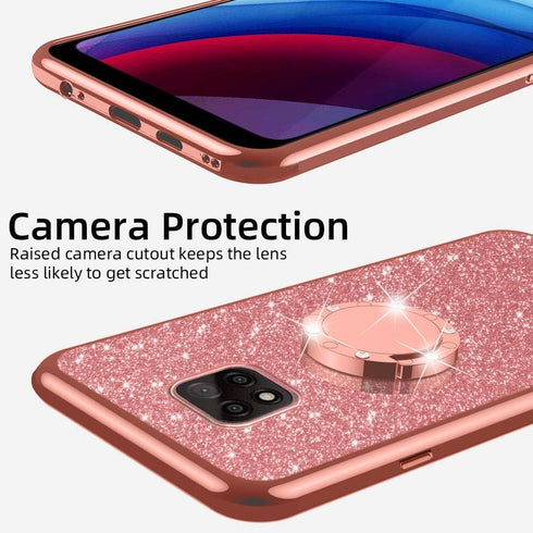 nancheng Glitter Luxury Case for Moto G Power 2021, Soft TPU Silicone with Kickstand, Rose Gold