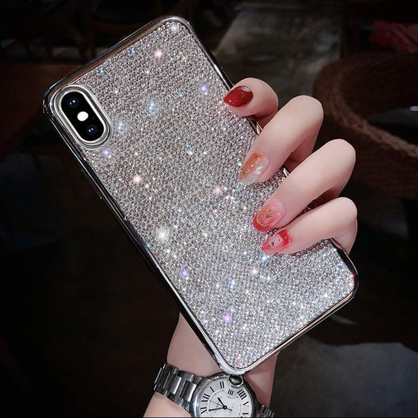 LUVI Luxury Fashion Glitter Case for iPhone Xs Max, Bling Glossy Crystal Rhinestone Protective Cover, Silver