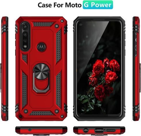 TJS Compatible with Motorola Moto G Power (2020) Case, with Tempered Glass Screen Protector, Heavy Duty Drop Protector