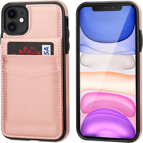 KIHUWEY iPhone 11 Case Wallet with Credit Card Holder, Premium Leather, Magnetic Clasp, Heavy Duty Cover (Rose Gold)