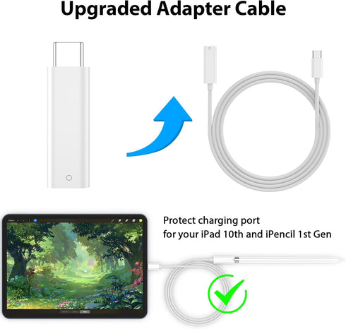 Pencil Charger Adapter for Apple Pencil 1st Generation, USB C to Pencil Adapter for iPad 10, USB-C to Lightning