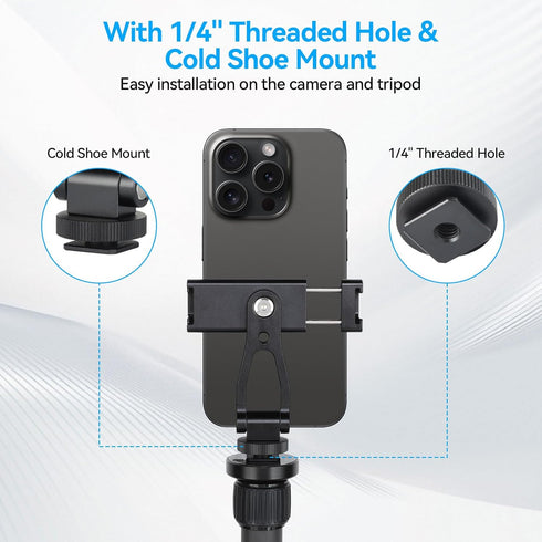 UTEBIT 1/4" 180 360 17 16 15 14, Universal Phone Tripod Mount with Cold Shoe Mount, Thread Tilt Rotation Support