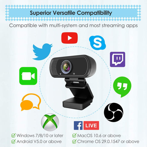 ToLuLu 1080P Webcam with Microphone, HD Webcam Web Camera with Tripod Stand, Widescreen USB Computer Camera, Streaming