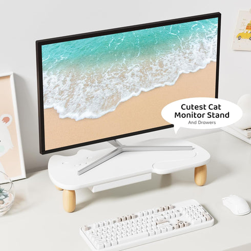AFOOYO Monitor Stand Riser,Cat-Shaped Sturdy Wood Computer Monitor Stand, Monitor Stand Riser, Multi-Purpose Desktop