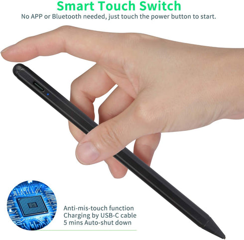 iPhone Stylus Pen, Active Capacitive Digital Pencil for Sketching and Note-Taking, Type-C Rechargeable, Black