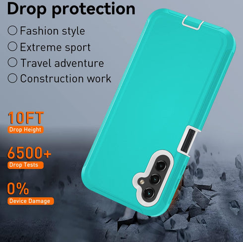 Heavy Duty Protective Cellular Phone Case for Samsung Galaxy A14 5G, Military Grade, Shockproof, Teal/White