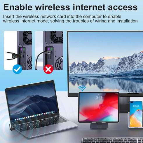 HOUSOLY 6 3dBi 5GHz/2.4GHz 11/10/7 USB WiFi Adapter with Bluetooth Dual Antennas Dual Band Wireless Network Adapter