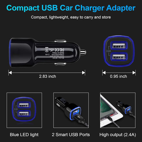 Car Charger, 2.4A 12W AndHot 2 Pack Mini Dual Port USB Car Charger Adapter Plug for iPhone 15 14 13 12 SE 11 Pro Max XR