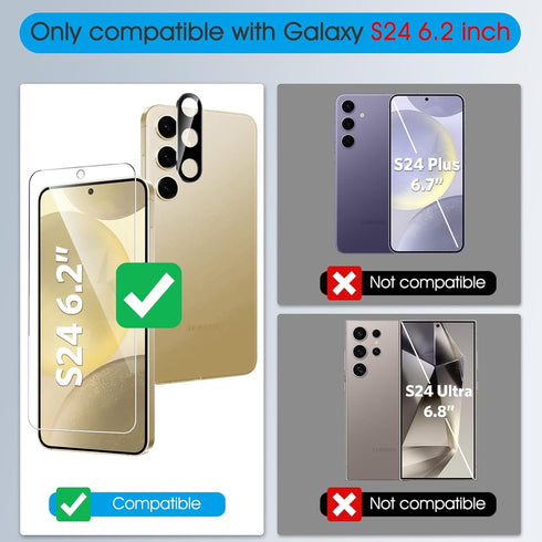 SPARIN 3+2 Pack Screen Protector for Samsung Galaxy S24 5G 6.2 Inch, 9H Tempered Glass Camera Lens Protector with Alignment Frame, Fingerprint Unlock Compatitble, Case Friendly, Anti-Scratch