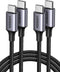 UGREEN 6FT USB C to USB C Cable 2-Pack, 60W Nylon Braided for iPhone 15, Galaxy S24/S23/S22, Pixel 8/7, MacBook, iPad,