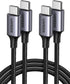 UGREEN 6FT USB C to USB C Cable 2-Pack, 60W Nylon Braided for iPhone 15, Galaxy S24/S23/S22, Pixel 8/7, MacBook, iPad,