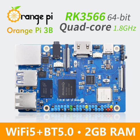 RK3566 Quad Core 64 Bit Single Board Computer 3B 2G V2.1 Version, 1.8 GHz, WiFi Bluetooth, Open Source Board for Orange