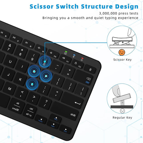 Bluetooth Keyboard, Ultra-Slim Wireless for iPad, Rechargeable Ergonomic Computer Keyboard for iOS, Android, Windows PC