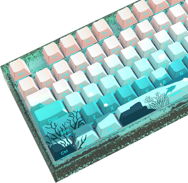 JSJT Side Printed Keycaps - Shine Through PBT Doubleshot Custom Keycap Set, Deep Sea Theme, 126 Keys for Cherry MX