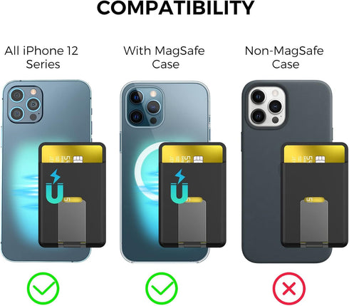 Card Holder for Back of Phone for MagSafe Magnetic Silicone Wallet Compatible with iPhone15/14/13/12/12 Pro/ 12 Mini/ 12 Pro Max (Midnight Black)