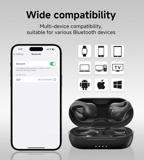 King Lucky i21 Open Ear Clip On Earbuds, Wireless Bluetooth Headphones with Mic, Noise Cancelling, Waterproof IPX4,