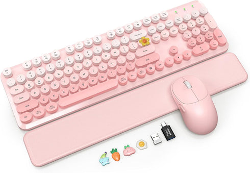 SABLUTE Wireless Keyboard and Mouse Combo, Magnetic Soft-Touch Wrist Rest, Round Keycaps, Full-Size