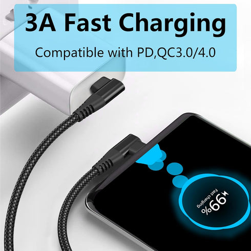 Right Angle USB C to USB C Cable 1M/3FT, 90 Degree 60W PD Type C Fast Charging & Data Transmission Nylon Braided