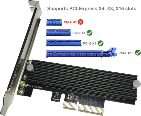 M.2 NVME to PCIe 3.0/4.0 x4 Adapter - NVME/AHCI SSD to PCIe Expansion Card with Heatsink