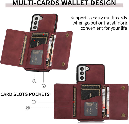 Asuwish Phone Case for Samsung Galaxy S21 5G 6.2 inch Wine Red Wallet Cover with Tempered Glass Protector & PU Leather