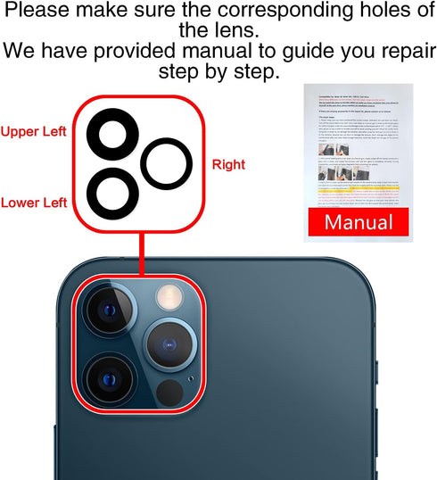 2PCS ASDAWN Back Rear Camera Lens Glass Replacement for iPhone 12 Pro Max, Pre-Installed Adhesive