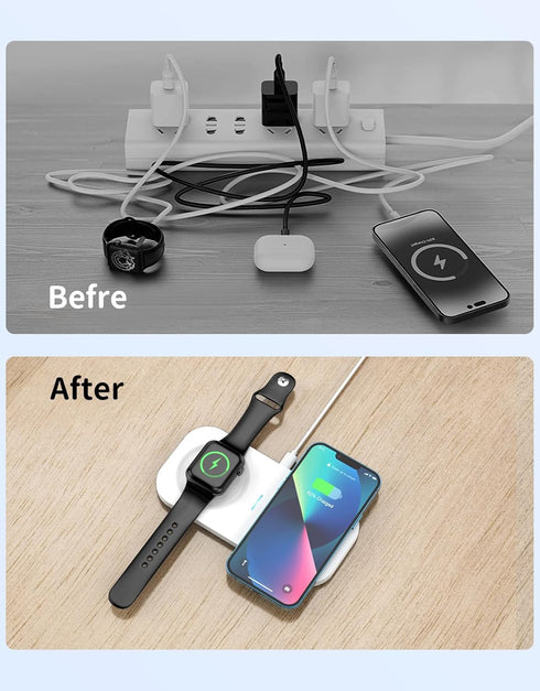 JoyGeek Dual Wireless Charging Pad for iPhone and iWatch, 2 in 1 Wireless Charger for iPhone 15/14/13/Mini/12/12