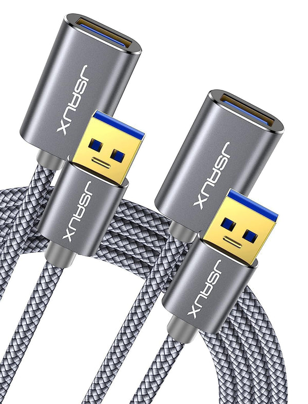 JSAUX 2Pack 6.56FT USB 3.0 Extension Cable, Grey Type A Male to Female USB Extender Cord for Webcam, Camera, Printer