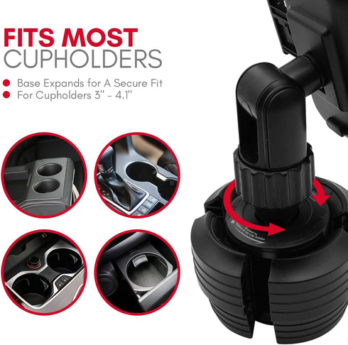 Macally Cup Holder Phone Mount - Upgraded Cell Phone Holder for Car Cup Holder, Universal for Smartphones