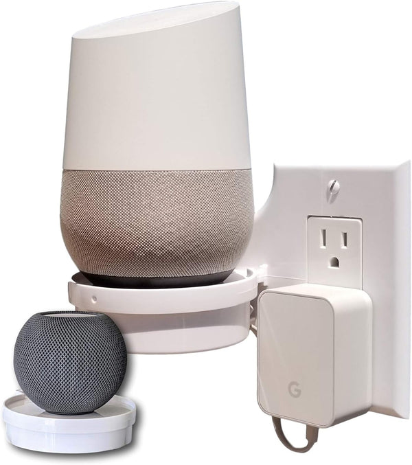 Mount Genie Smart Home Outlet Shelf: Hidden Cord Storage for Google Home, Nest, Security Cameras, Smart Speakers