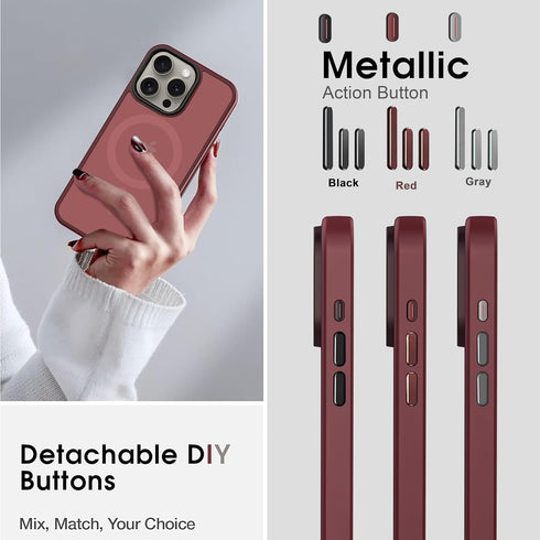 iPhone 15 Pro Max Case - Strong Magnetic Maroon, Military Grade Drop Tested, Compatible with MagSafe, Slim Frosted 6.7"