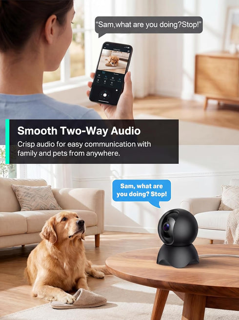 YYSY 2K 2.4/5GHz 360 Indoor Security Camera for Home Security, Dual-Band WiFi Baby Monitor with Phone App, PTZ Dog