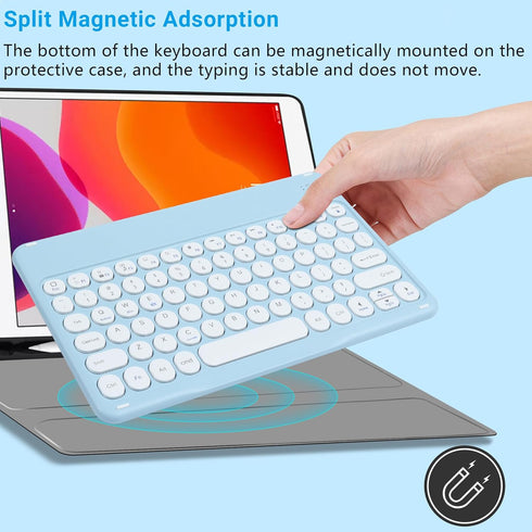 Small Bluetooth Keyboard and Mouse Combo, Ultra-Slim Portable Wireless Keyboard for Android Tablet, iPhone, iPad (Blue)