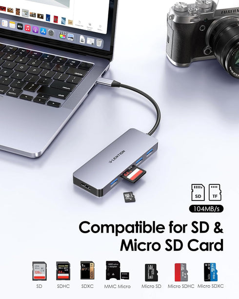 LENTION USB C Hub with 4K HDMI - 3 USB 3.0, SD/Micro SD Card Reader for MacBook Pro & Air