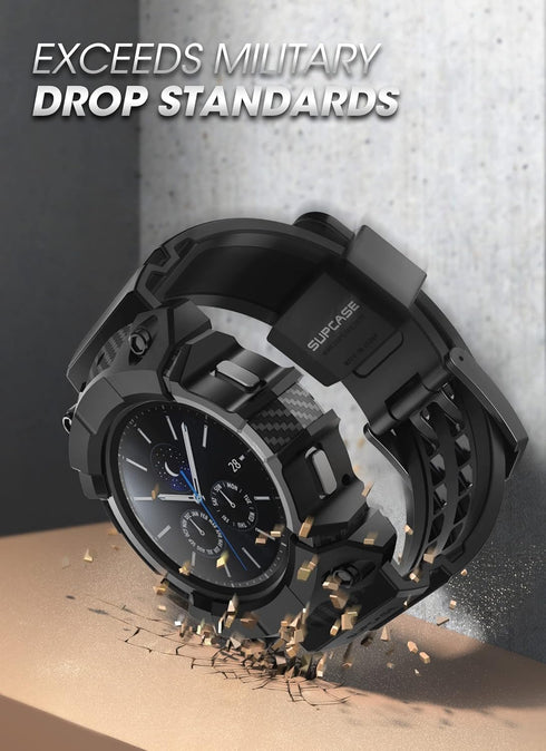 SUPCASE Heavy Duty Cover for Samsung Galaxy Watch 4 Classic 46mm (Unicorn Beetle Pro) with Adjustable Strap Band, Black