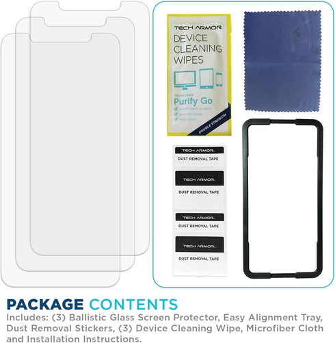 Tech Armor 3 Pack Screen Protector for iPhone 11/XR 6.1" - HD Ballistic Tempered Glass, 9H Hardness, Case Friendly,