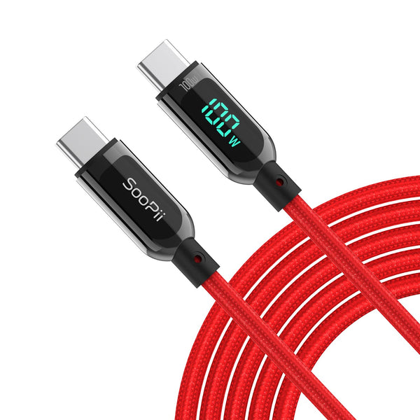 SOOPII 100W 4ft USB C to USB C Cable Fast Charge, Nylon Braided Cable with LED Display for iPhone 15/15 Pro/15 Plus/15