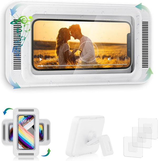 Upgraded Shower Phone Holder, Waterproof with Speaker Hole, Touch Screen Shower Phone Stand Case for iPhone 15 14 13 12