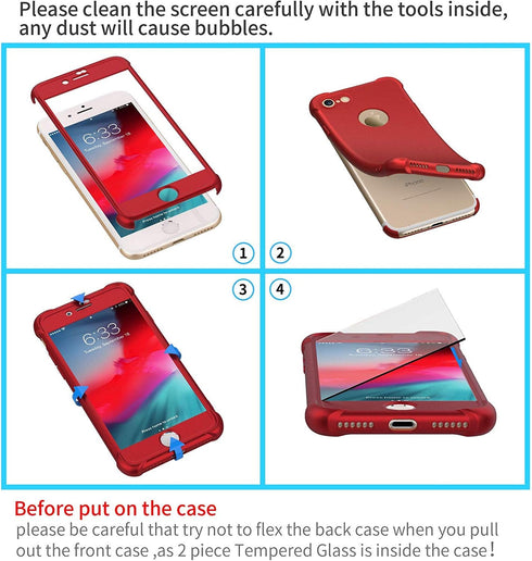 ORETECH Compatible with iPhone 7/8 Case, 2 Pack HD Screen Protector, 360° Full-Body Silicone Soft TPU