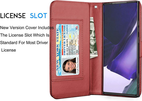 Galaxy Note 20 Ultra Case, Luxury Wallet Case with Cash & Credit Card Slots, Detachable Magnetic Hard Cover (Wine Red)