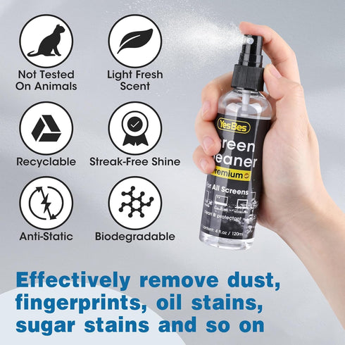 Screen Cleaner Spray 16oz (4oz x 4 Pack) - TV, Computer, Car Screen Cleaner with 2 Microfiber Cloths for Electronics