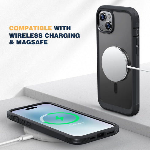 Diaclara iPhone 15 Case (6.1") - Frosted Black, MagSafe Compatible, Anti-Scratch Screen & Camera Lens Protector.